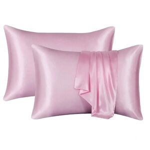 SATIN PINK PILLOW CASE 2 PACK QUEEN SIZE